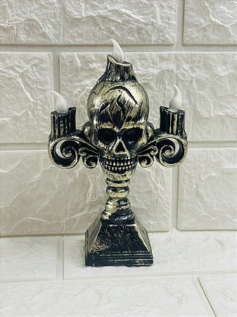 Mini Candelabro Cranio Halloween Festas Temáticas Cromus JZ2505