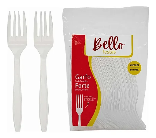 50 un Garfo Descartável Refeição Festas Bello Festas