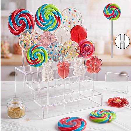 Palito para Pirulito e Topo de Bolo Transparente Festa 20cm pct c/50 un Cristal
