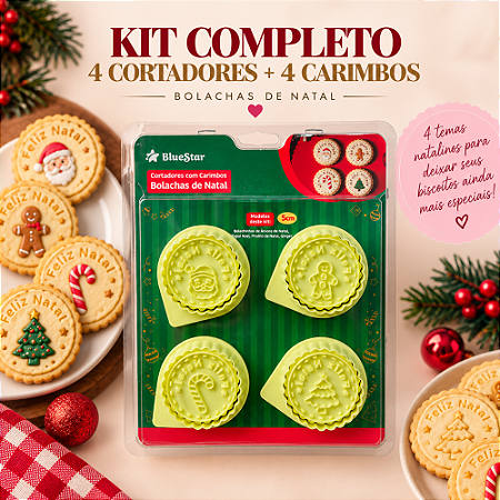 Kit Cortadores com Carimbos Bolachas de Natal 5cm BlueStar