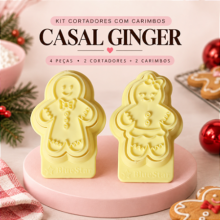 Kit Cortadores com Carimbos Natal Casal Ginger 7cm BlueStar