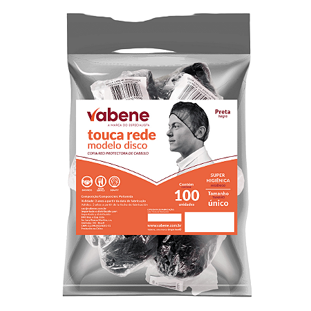 Touca Rede Nylon Preta Pct c/ 100un Vabene 2242