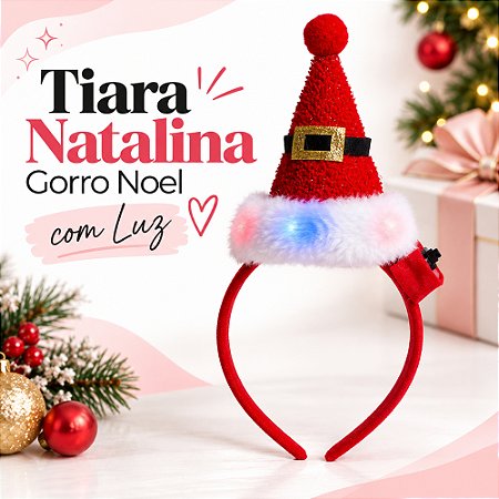 Tiara Gorro Noel Cinto Branco Ouro 25cm Pct C/1un Natal Cromus 1087750