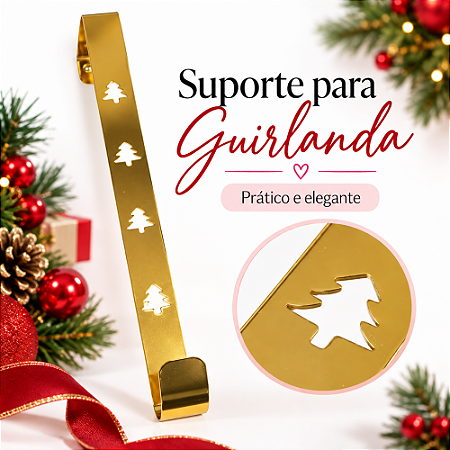 Suporte Gancho Guirlanda Vazado Árvore Ouro 30cm C/1un Natal Cromus 1089897