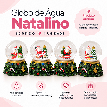 Globo De Neve Sortido Base Árvore Colorido 7X6cm C/1un Natal Cromus 3116828