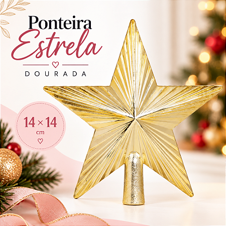 Ponteira Árvore Estrela Ouro 14,5cm C/1un Natal Cromus 1096925