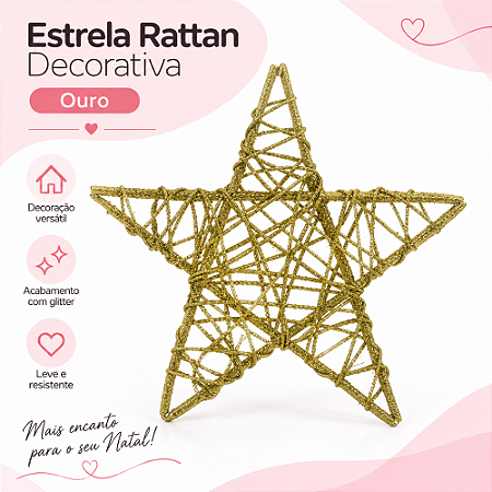 Estrela Rattam Ouro 20cm Natal Cromus 1212037