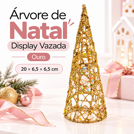 Árvore Natal Display Vazada Ouro 20x6,5cm C/1un Natal Cromus 3109531