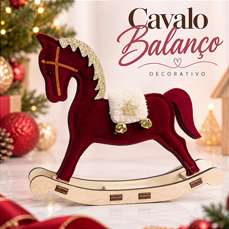 Decoração Cavalo Balanço Vermelho/Cru 18cm C/1un Natal Cromus 3113167