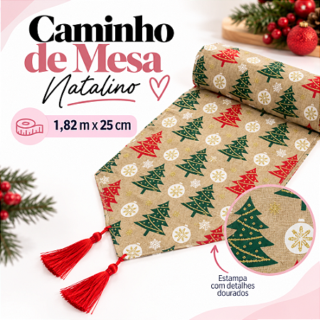 Caminho De Mesa Bola Neve Vermelho/Verde/Branco 34cmx1,82m C/1un Natal Cromus 1087230