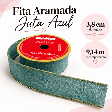 Fita Juta Azul 3,8cmx9,14m Tons Azulados E Dourado C/1un Natal Cromus 1022091