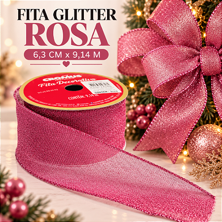 Fita Glitter Rosa 6,3x9,14m Tons Rosados C/1un Natal Cromus 1026265