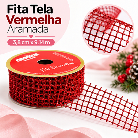 Fita Tela Vermelho 3,8x9,14m C/1un Natal Cromus 1117493