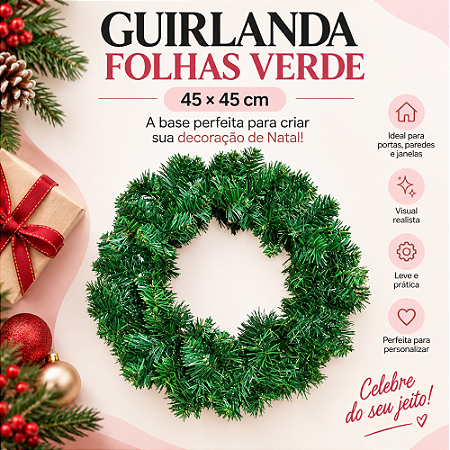 Guirlanda Folhas Verde 45x45cm C/1un Natal Cromus 1056030