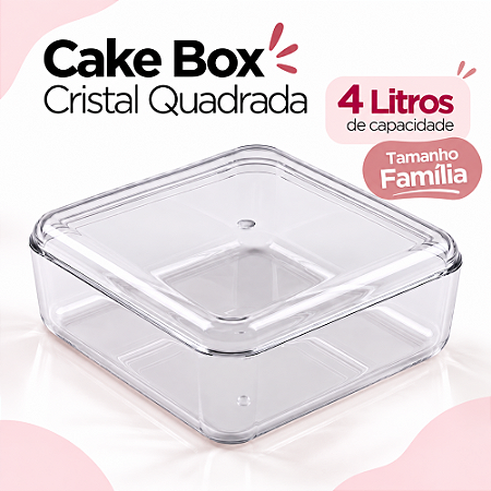 Cake Box Cristal Quadrada 4lt Tamanho Família 25x25cm c/ Tampa BlueStar