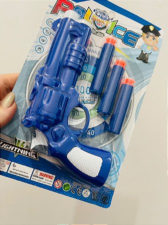 Kit Pistola Policial Azul 15cm Acompanha 3 Balas 6cm C/1un Ponto Das Festas