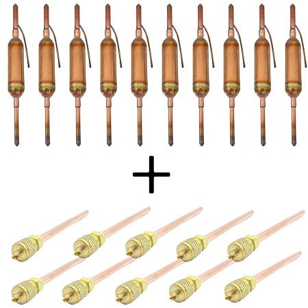 Kit 10x Filtros Secador Com Rabicho + 10x Válvulas Schrader