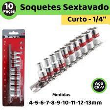 Jogo Soquetes Sextavado 1/4 Pol Com 10 Peças