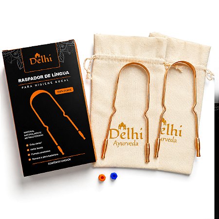 Kit 2 Raspadores De Língua 100% Cobre Delhi Ayurveda