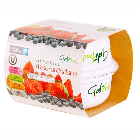 Purê Fruta Morango e Mirtilo Pack 200g 100% Natural Galifresh