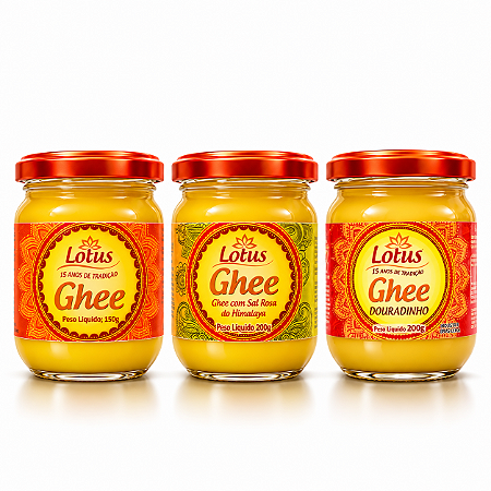 Kit Ghee 1 Tradicional 1 Sal Rosa 1 Douradinho 200g Lotus