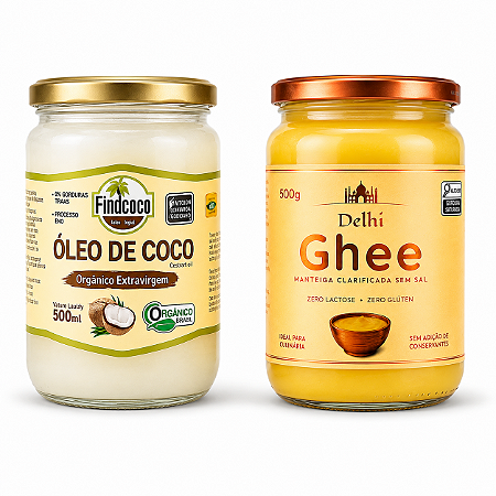 Kit 1 Óleo de Coco Orgânico 500ml 1 Manteiga Ghee Delhi 500g