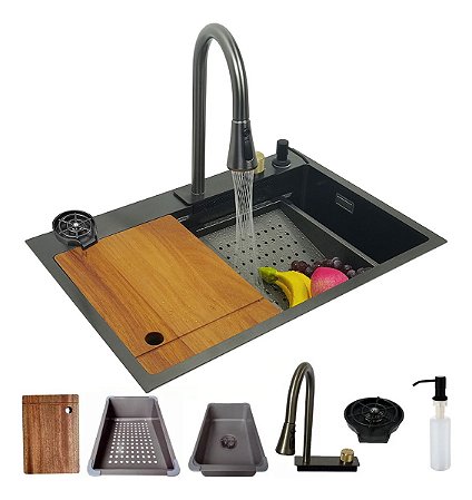 Cuba Preta Gourmet Cascata Cozinha Premium Torneira Completa