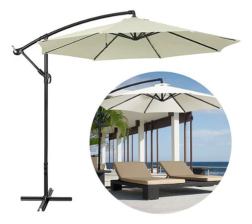 Ombrelone Guarda Sol De Praia Jardim Lateral 3 Metros Cinza Claro