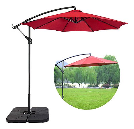 Ombrelone Guarda Sol Praia Jardim Lateral 3m Laranja C/ Base