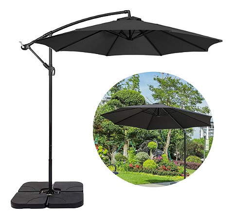 Ombrelone Guarda Sol Praia Jardim Lateral 3 Metros Preto Com Base
