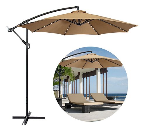 Ombrelone Com Led Guarda Sol De Praia Jardim Lateral 3m