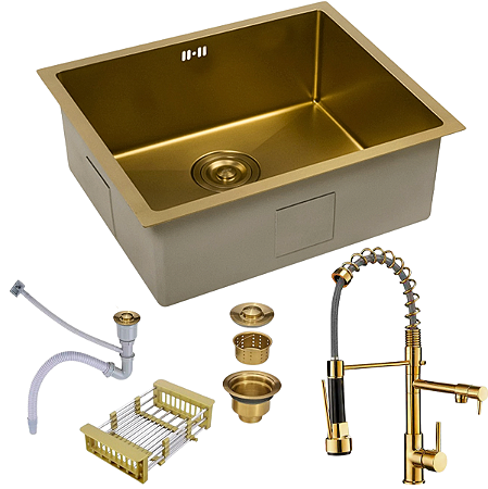 Cuba Pia Gourmet Inox Dourada Nano Quadrada Cozinha 50x45