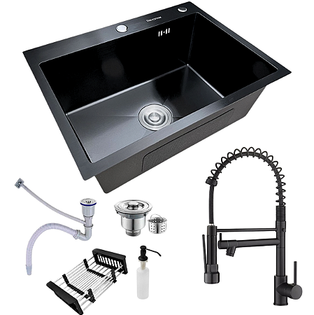 Cuba Gourmet Pia Preta Inox 60x45 + Torneira monocomando
