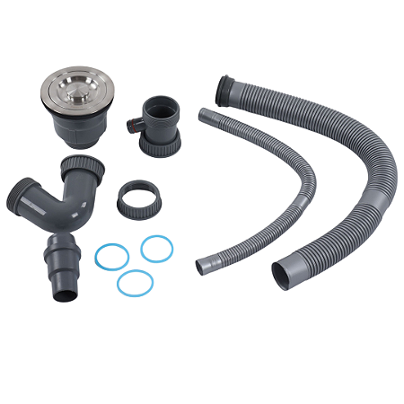 Kit de Sifão + Ralo Inox para Cuba Gourmet Cozinha Prata