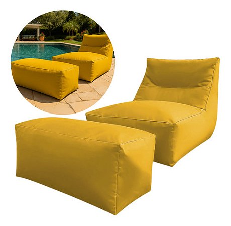 Puff Capa Amarelo Tecido Poltrona Sofá Decorativo Conforto Com Apoio para pés Tecido Poliester Premium