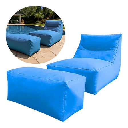 Puff Capa Azul Tecido Poltrona Sofá Decorativo Conforto Com Apoio para pés Tecido Poliester Premium