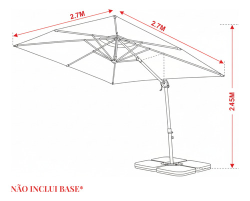 Ombrelone Roman Guarda Sol 2,70m Jardim Premium Suspenso
