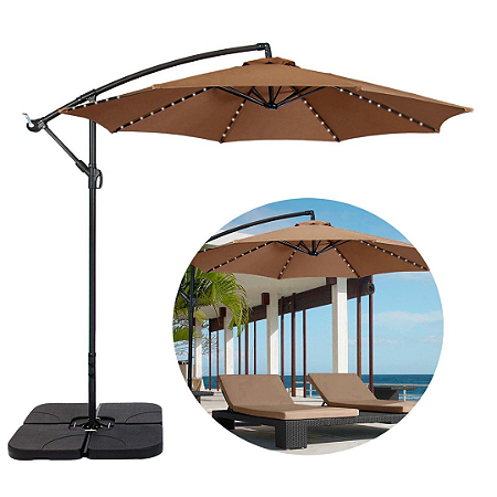 Ombrelone Led Guarda Sol Praia Jardim Lateral 3 m + base 60l