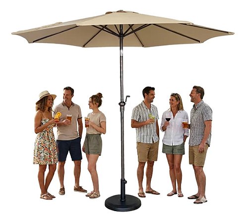 Kit Guarda Sol Ombrelone 3m com Base 12kg Jardim Piscina Bege