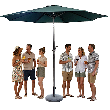Kit Guarda Sol Ombrelone 3m com Base 12kg Jardim Piscina Verde Escuro