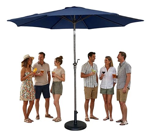 Kit Guarda Sol Ombrelone 3m com Base 12kg Jardim Piscina Azul Escuro