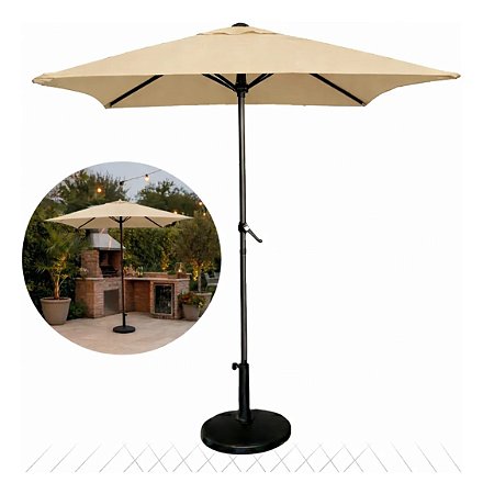 Ombrelone Guarda Sol 2m Quadrado Com Base Jardim Piscina Bege