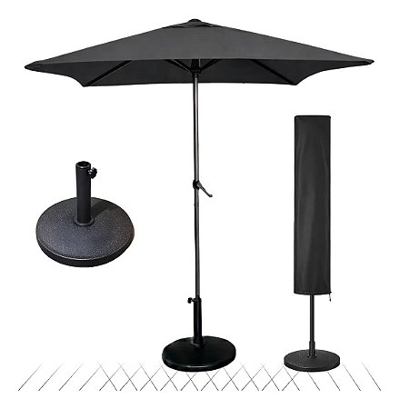 Kit Guarda Sol 2m com Base 12kg e Capa Protetora Jardim Piscina Cinza Escuro