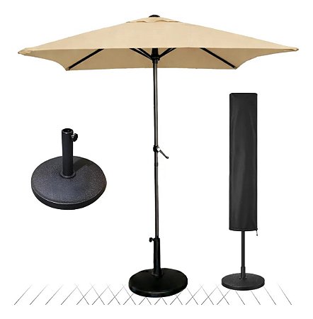 Kit Guarda Sol 2m com Base 12kg e Capa Protetora Jardim Piscina Bege