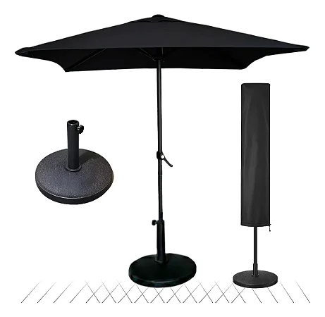 Kit Guarda Sol 2m com Base 12kg e Capa Protetora Preto