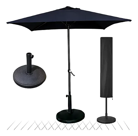 Kit Guarda Sol 2m com Base 12kg e Capa Protetora Jardim Piscina Azul Escuro