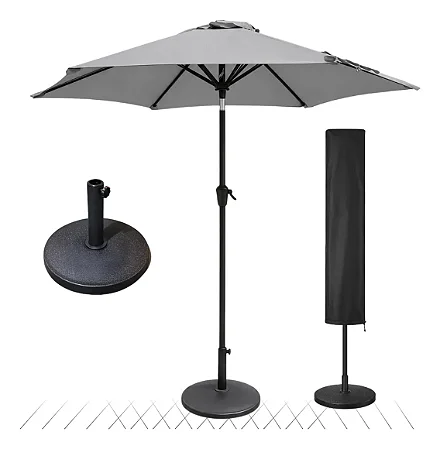 Ombrelone Central 2,30m com Base 12kg E Capa Jardim Piscina Cinza Escuro