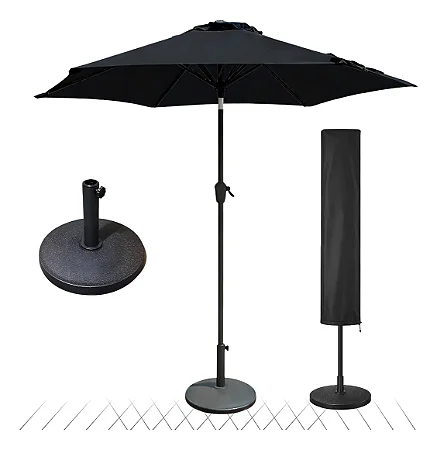 Ombrelone Central 2,30m com Base 12kg E Capa Jardim Piscina Preto