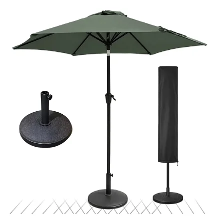 Ombrelone Central 2,30m com Base 12kg E Capa Jardim Piscina Verde Escuro