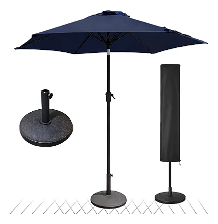 Ombrelone Central 2,30m com Base 12kg E Capa Jardim Piscina Azul Escuro